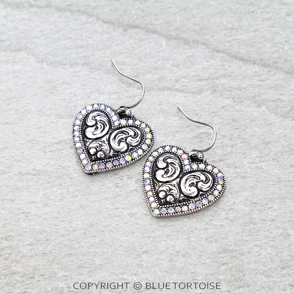 Western Heart Engraved AB Dangle Earrings