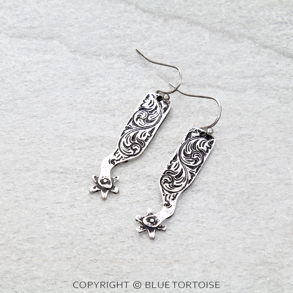 Western Spur Engraved Dangle Earrings