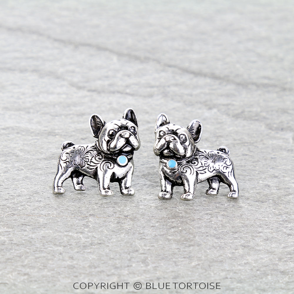 French Bulldog Engraved Stud Earrings