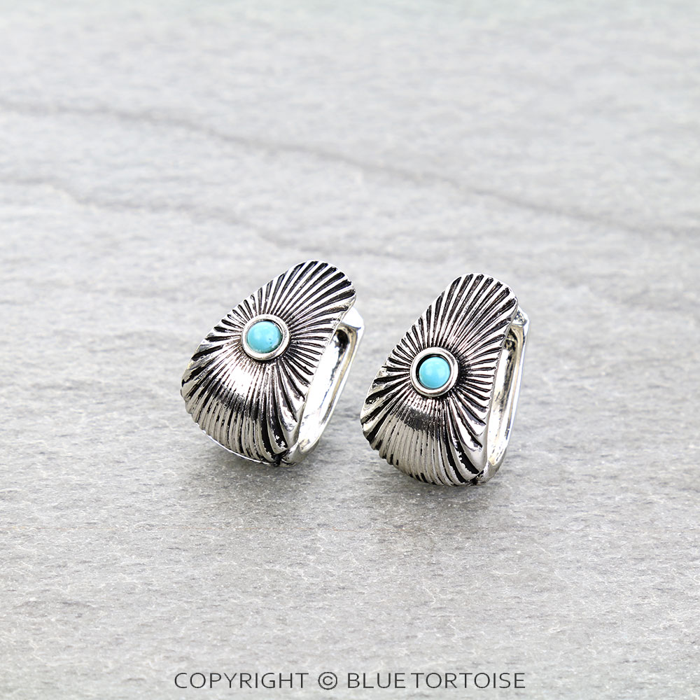 Western Engraved Stone Hoop Earrings - Image 3