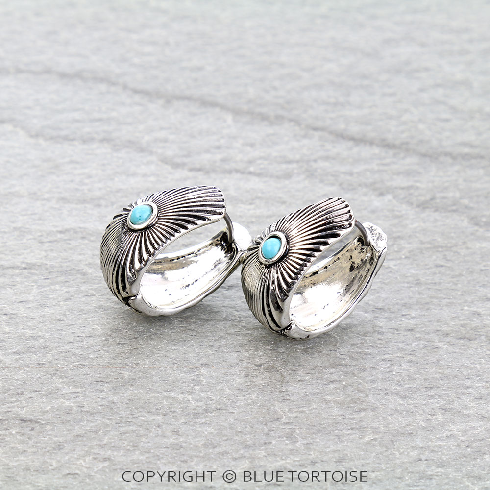 Western Engraved Stone Hoop Earrings - Image 4