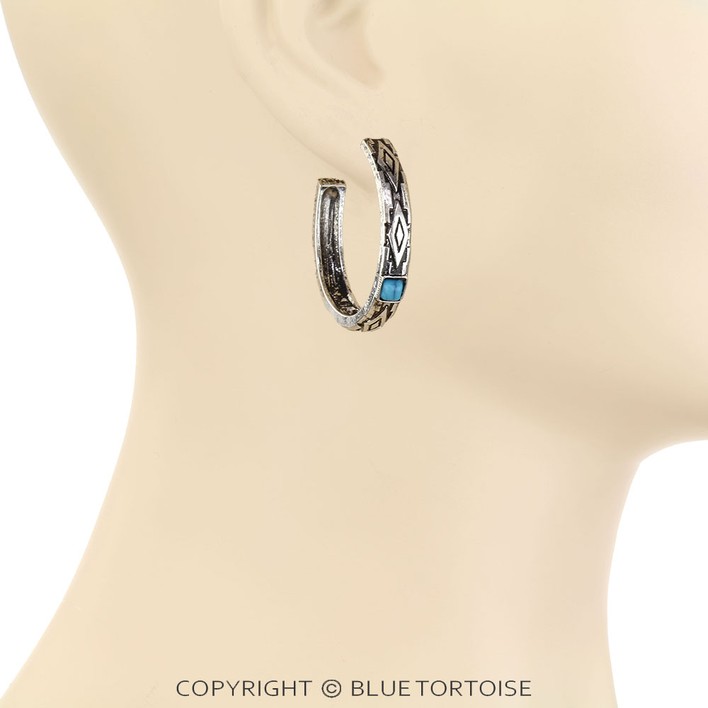 Western Aztec TXR Hoop Earrings - Image 2