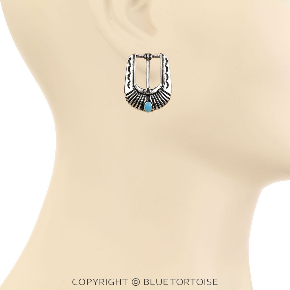 Western Small Belt Buckle Look Stud Earrings - Image 2
