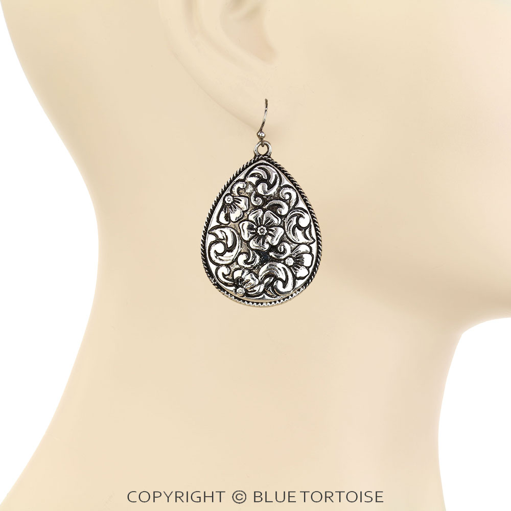 Western Teardrop Engraved Dangle Earrings - Image 2