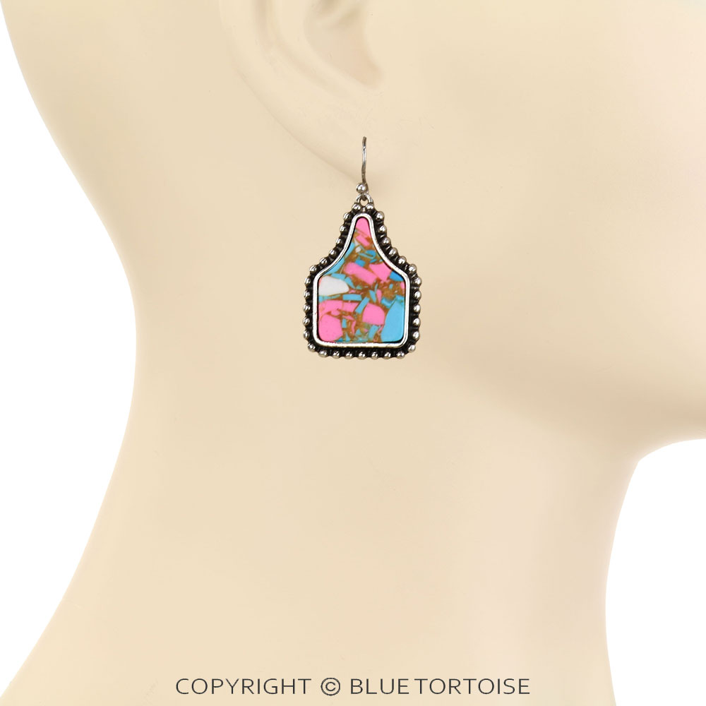 Western Cotton Candy Stone Ear Tag Dangle Earrings - Image 2