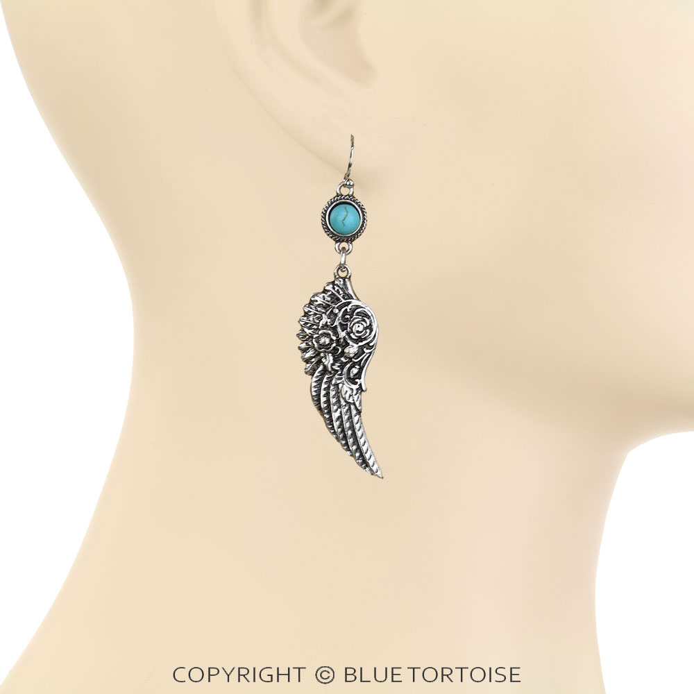 Western Angel Wing Dangle Earrings - Image 2