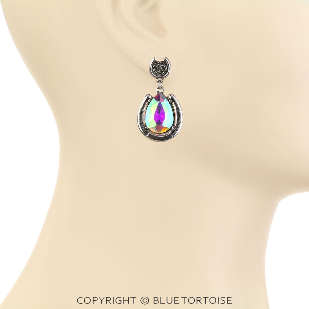 Horseshoe & Roses Stone Stud Earrings - Image 2