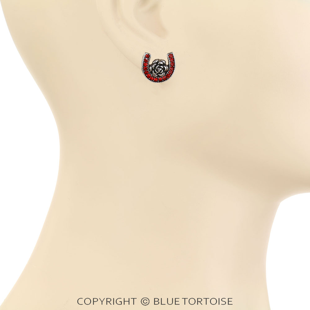 Horseshoe & Roses Stud Earrings - Image 2