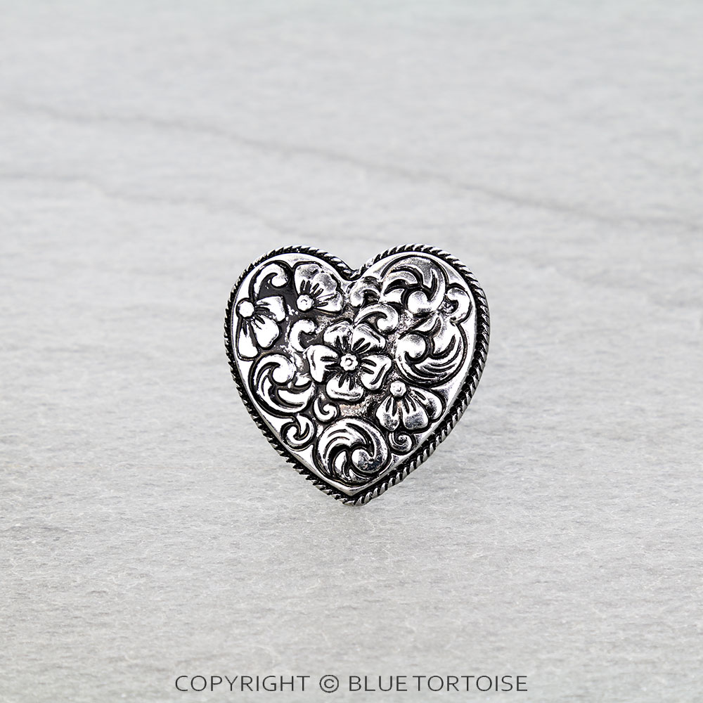 Western Heart Engraved Cuff Ring