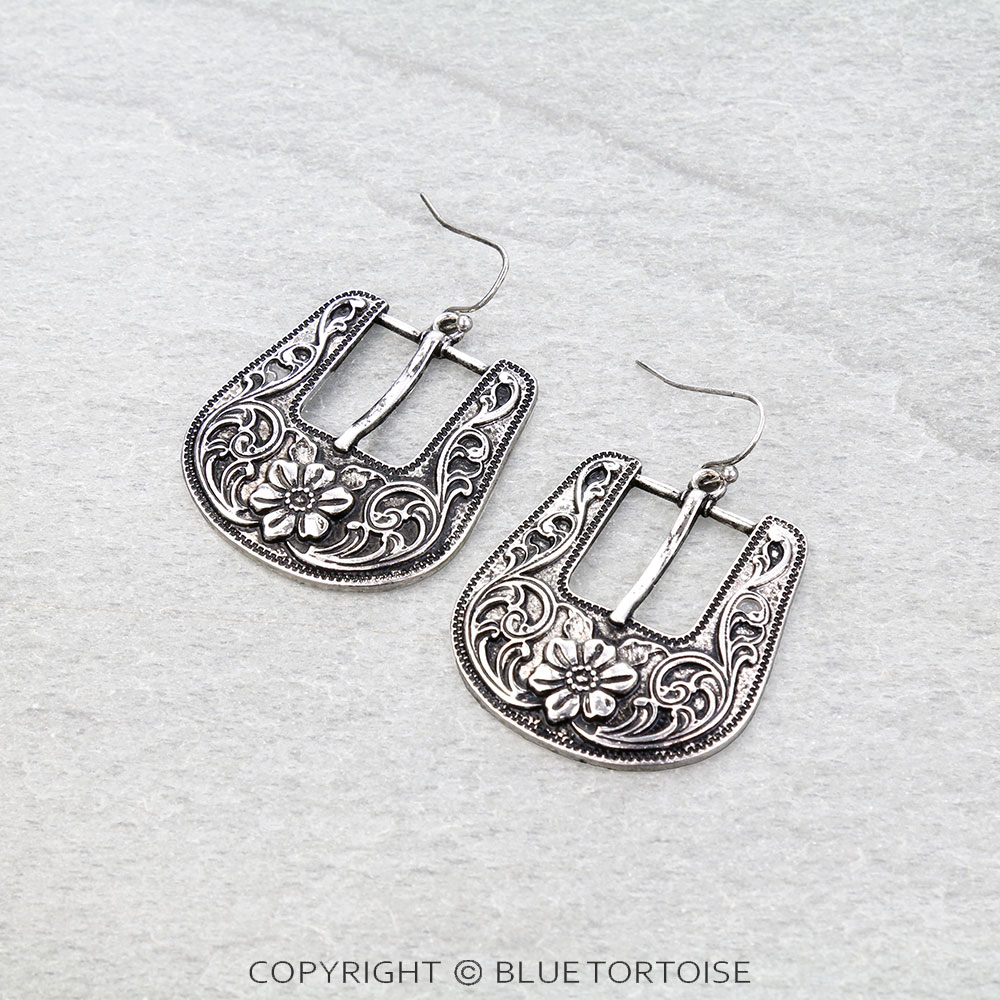 Western Belt Buckle Look Dangle Earrings