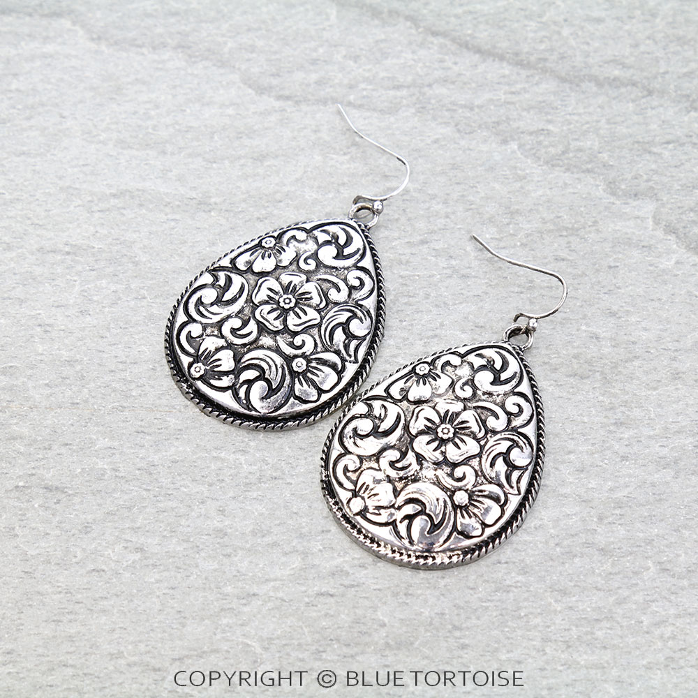 Western Teardrop Engraved Dangle Earrings