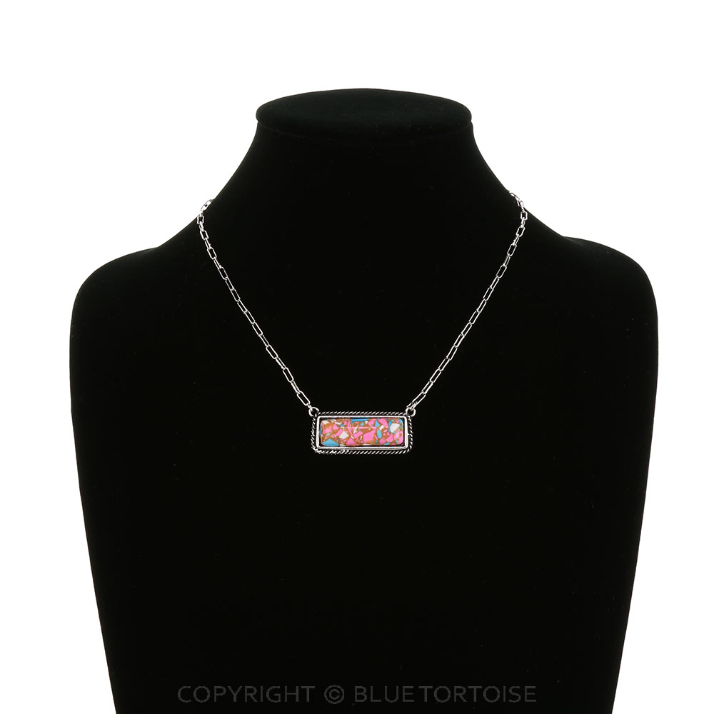 Western Cotton Candy Stone Bar Necklace - Image 2