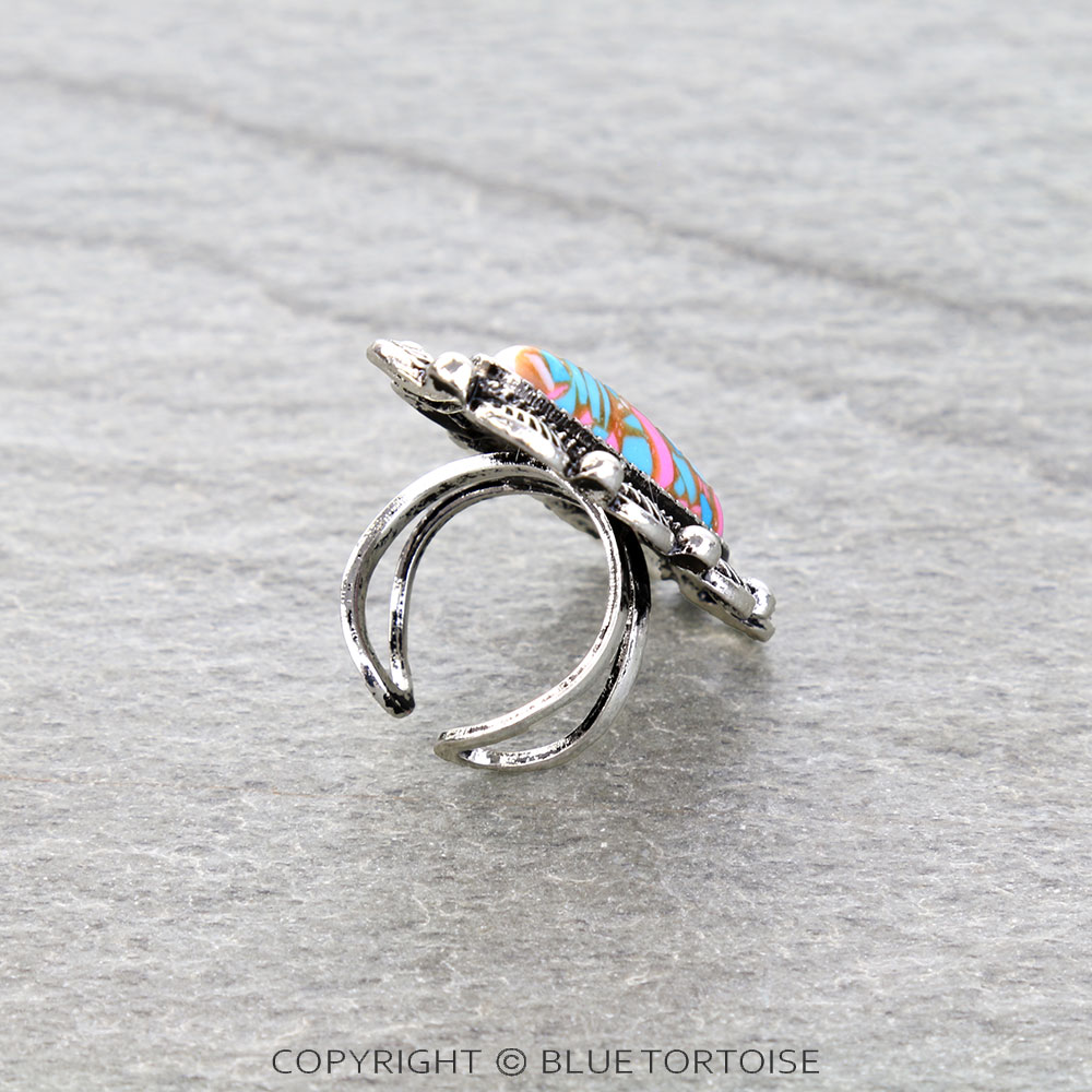 Western Cotton Candy Stone Teardrop Cuff Ring - Image 2