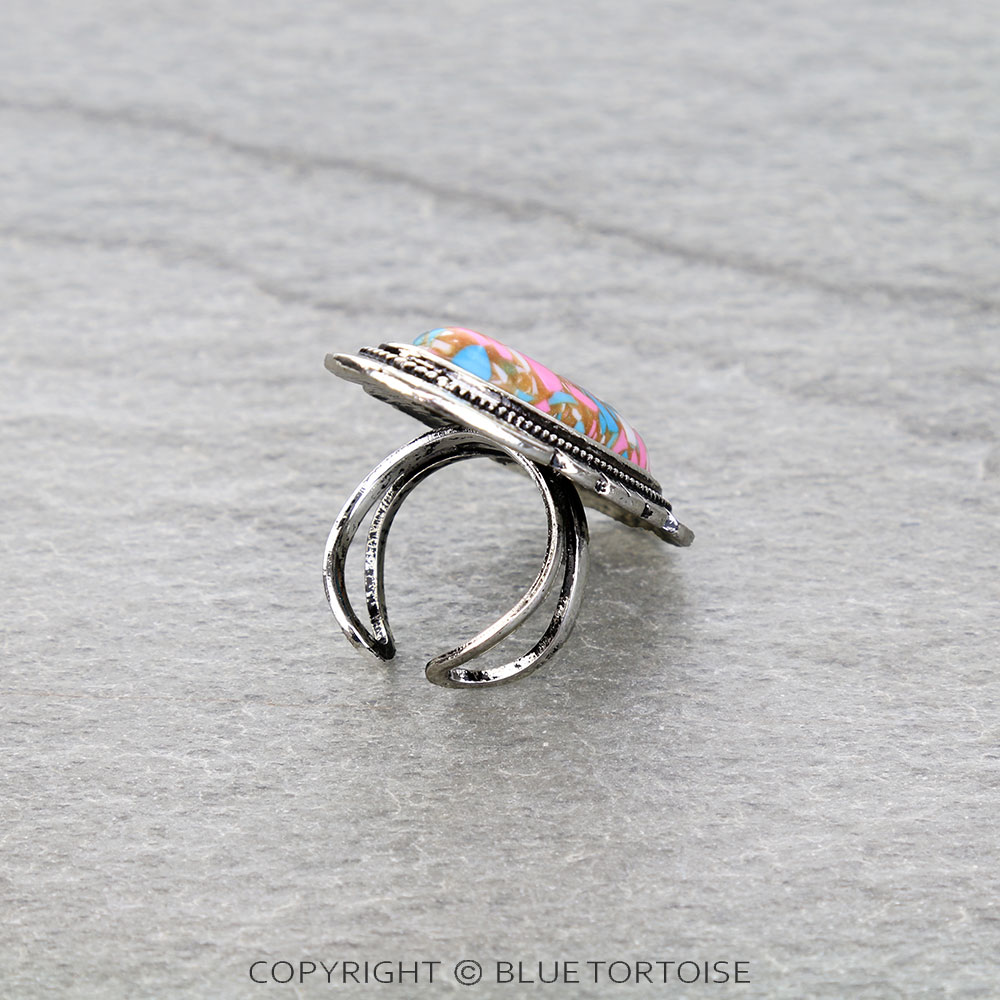 Western Cotton Candy Stone Oblong Cuff Ring - Image 2