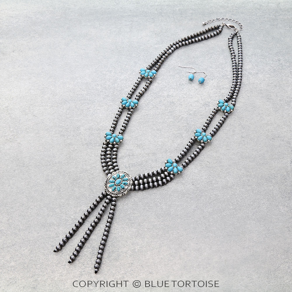 Western Concho Navajo Style Pearl Necklace Set