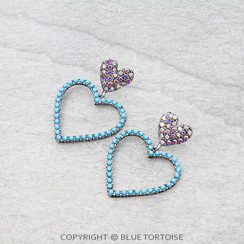 Western Heart Stone Stud Earrings