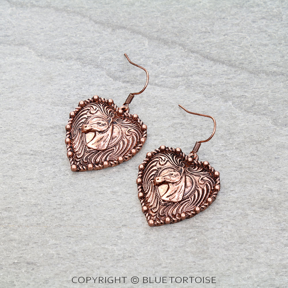 Western TXR Heart Horse Dangle Earrings
