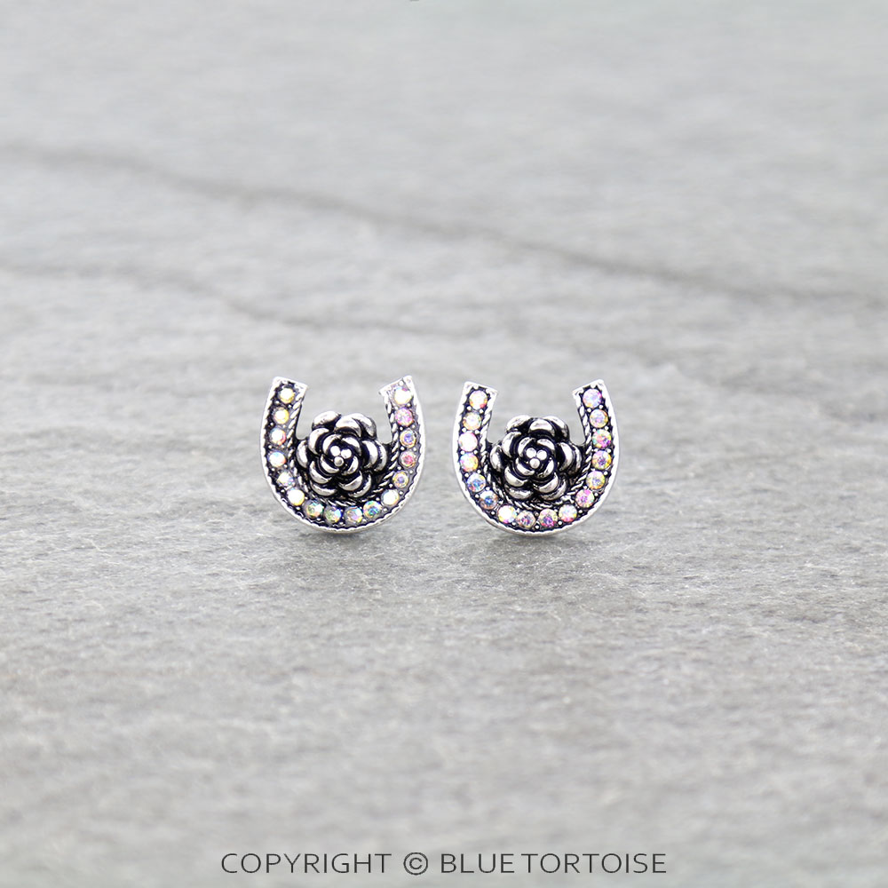 Horseshoe & Roses Stud Earrings