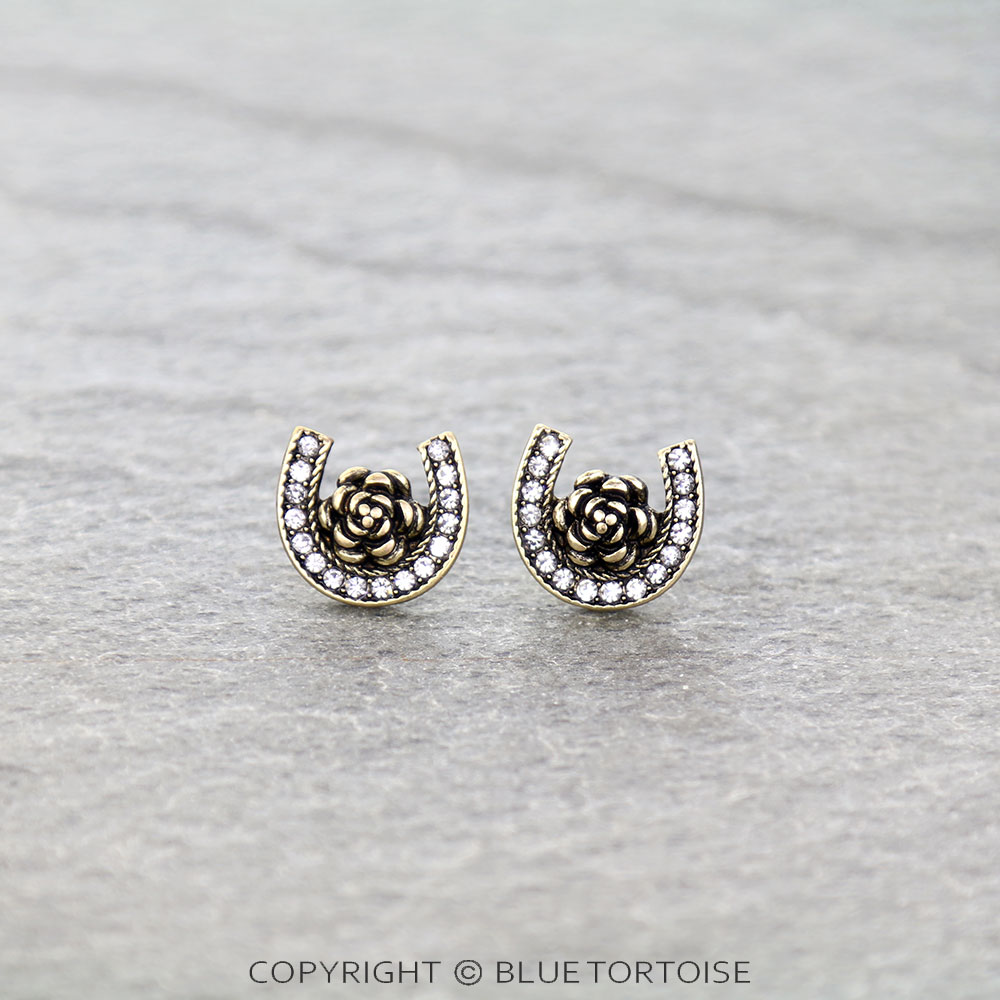Horseshoe & Roses Stud Earrings