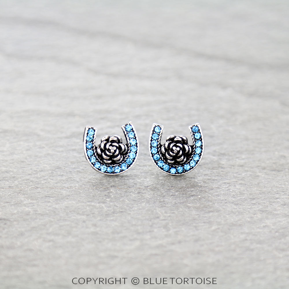 Horseshoe & Roses Stud Earrings