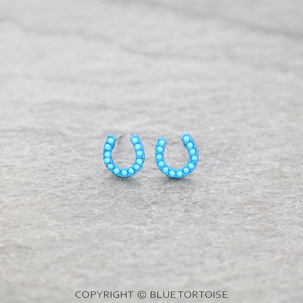Pave Stone Horseshoe Stud Earrings