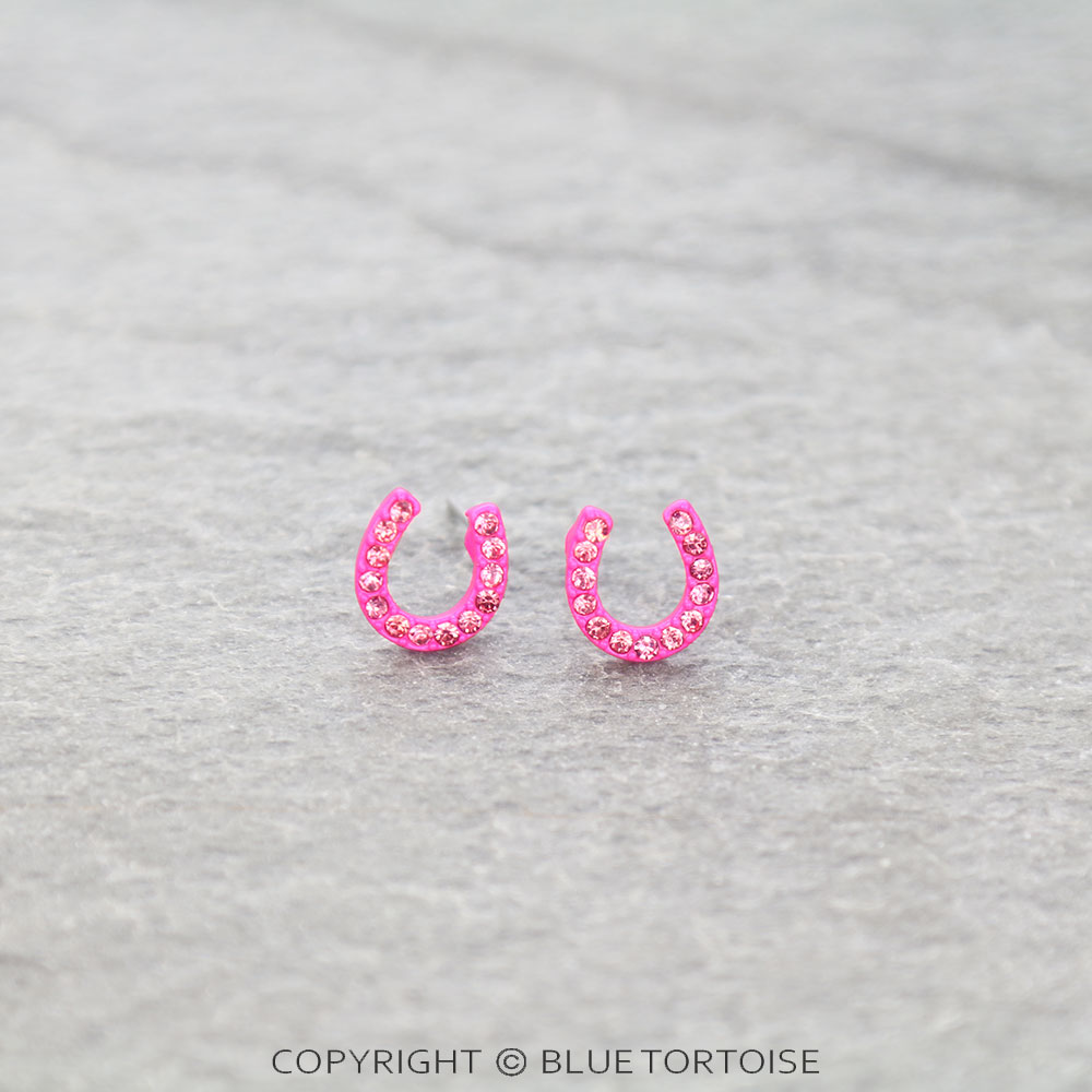 Pave Stone Horseshoe Stud Earrings