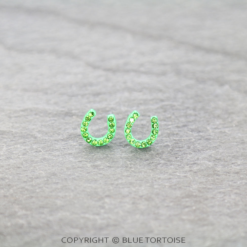 Pave Stone Horseshoe Stud Earrings