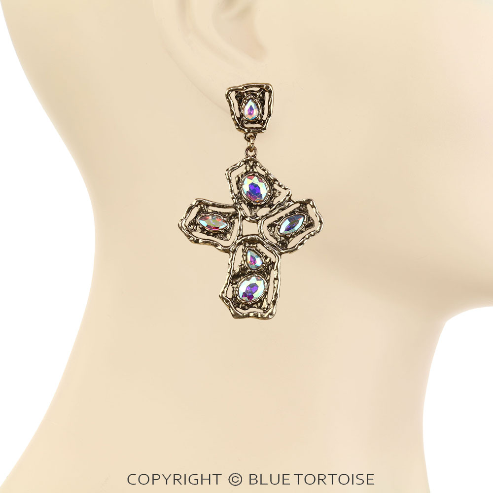 Western Cross Stone Stud Earrings - Image 2