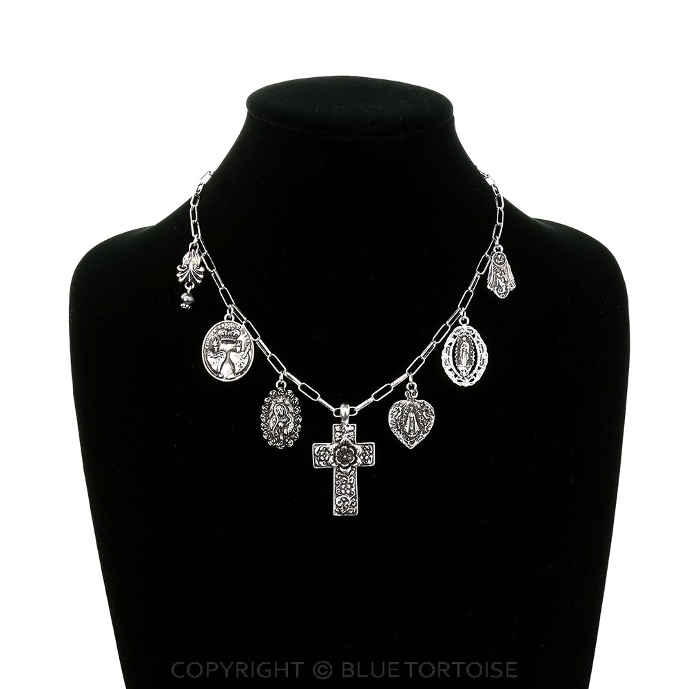 Western Flower Cross Charm Necklace - Image 2