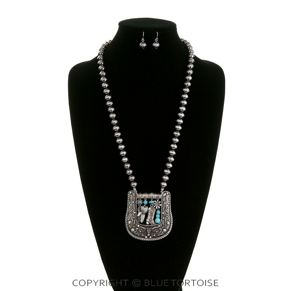 Western Belt Buckle Necklace Set - Image 2
