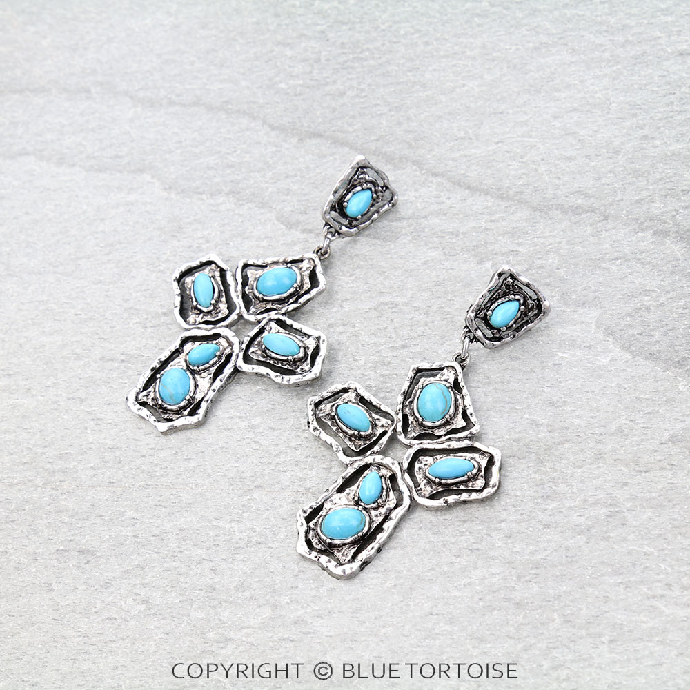 Western Cross Stone Stud Earrings