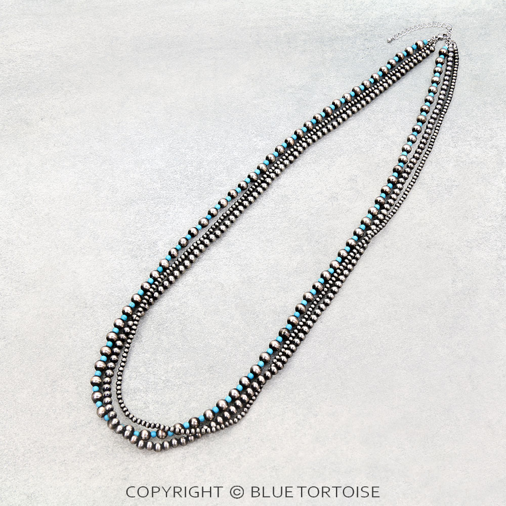 3 Layered Navajo Style Pearl & Bead Necklace