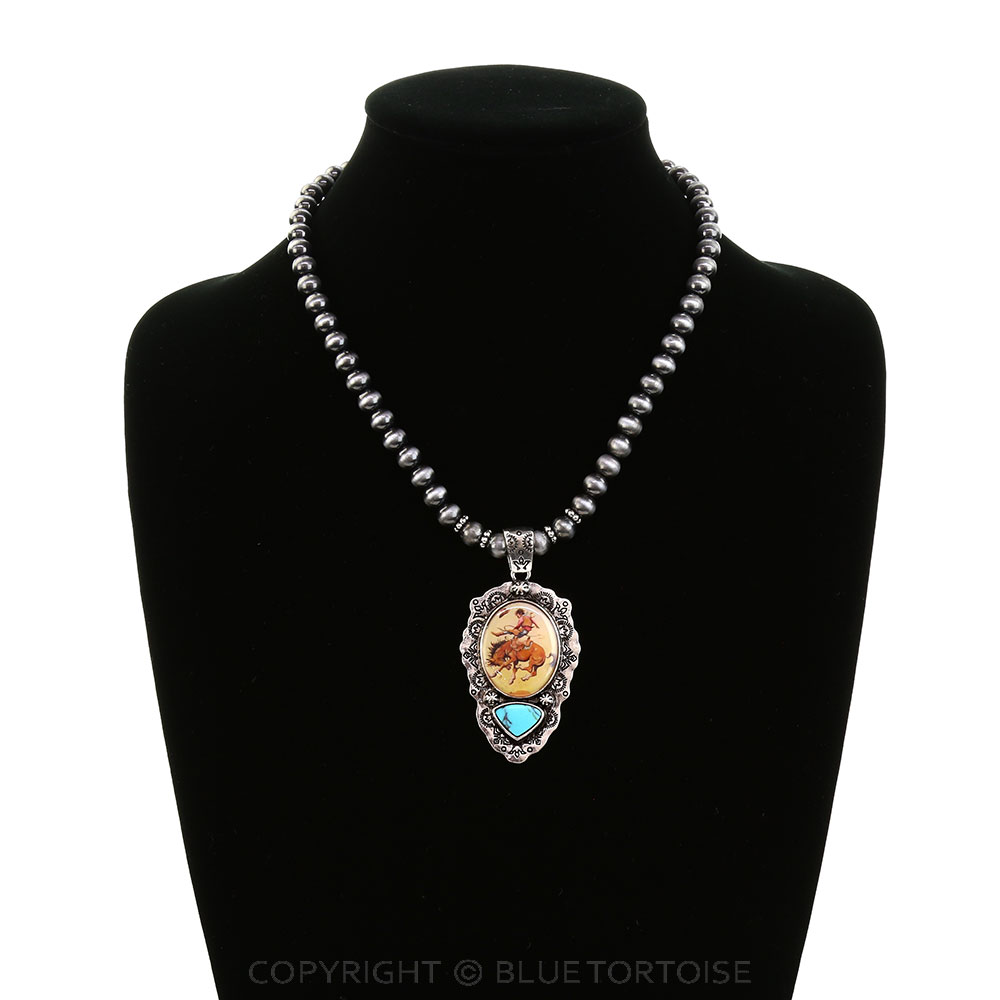 Western Cowboy Bubble Pendant Necklace - Image 2