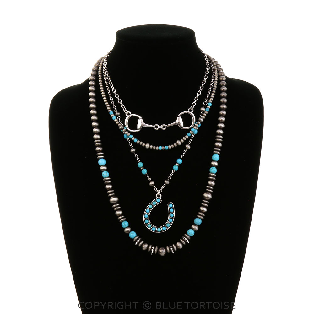 4 Layered Western Horseshoe Stone Pendant Necklace - Image 2